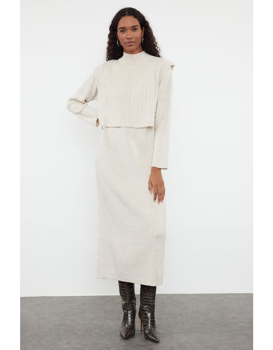 Ecru Knitwear Sweater Dress Suit