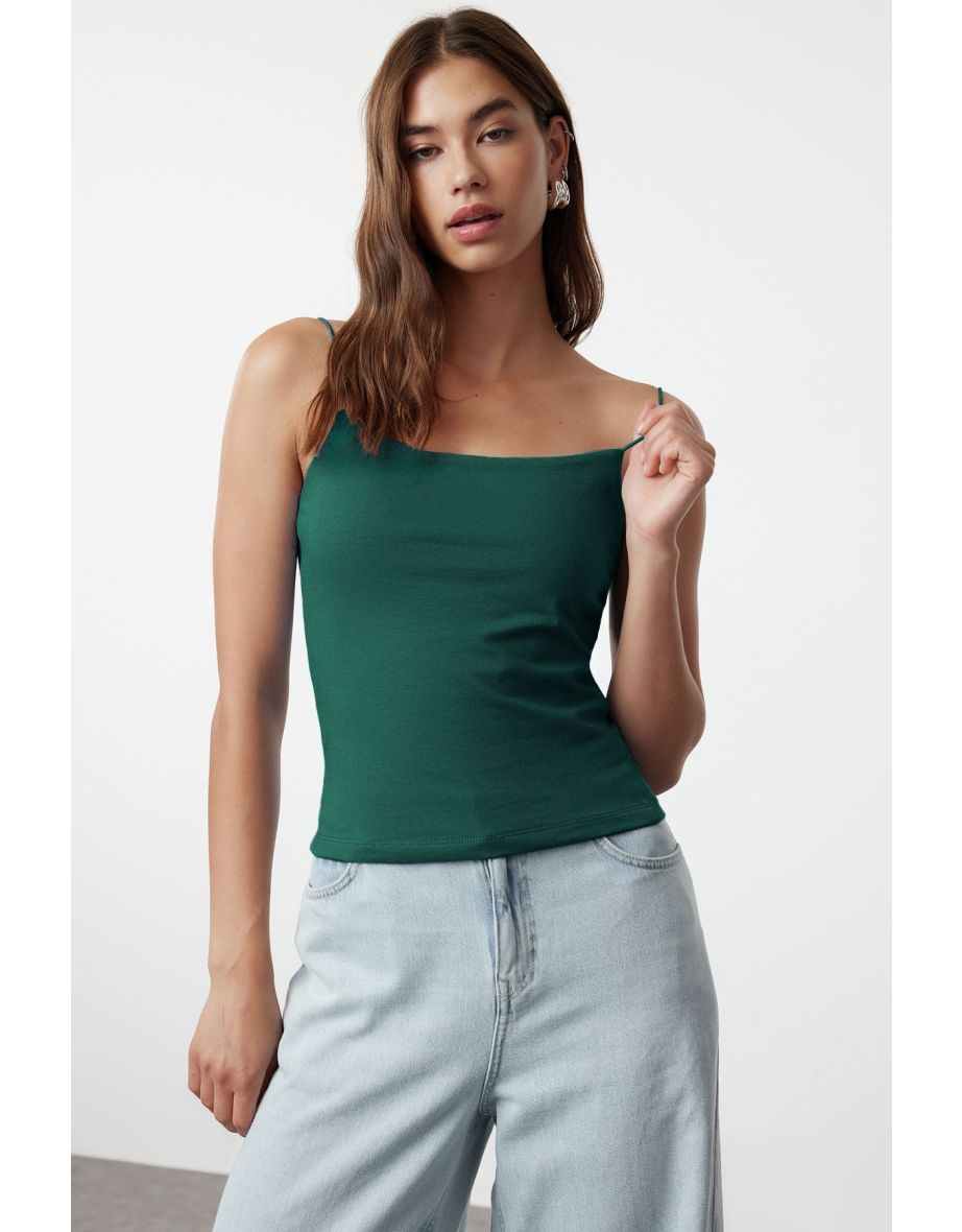 Emerald Green Straps Regular Stretchy Knitted Undershirt