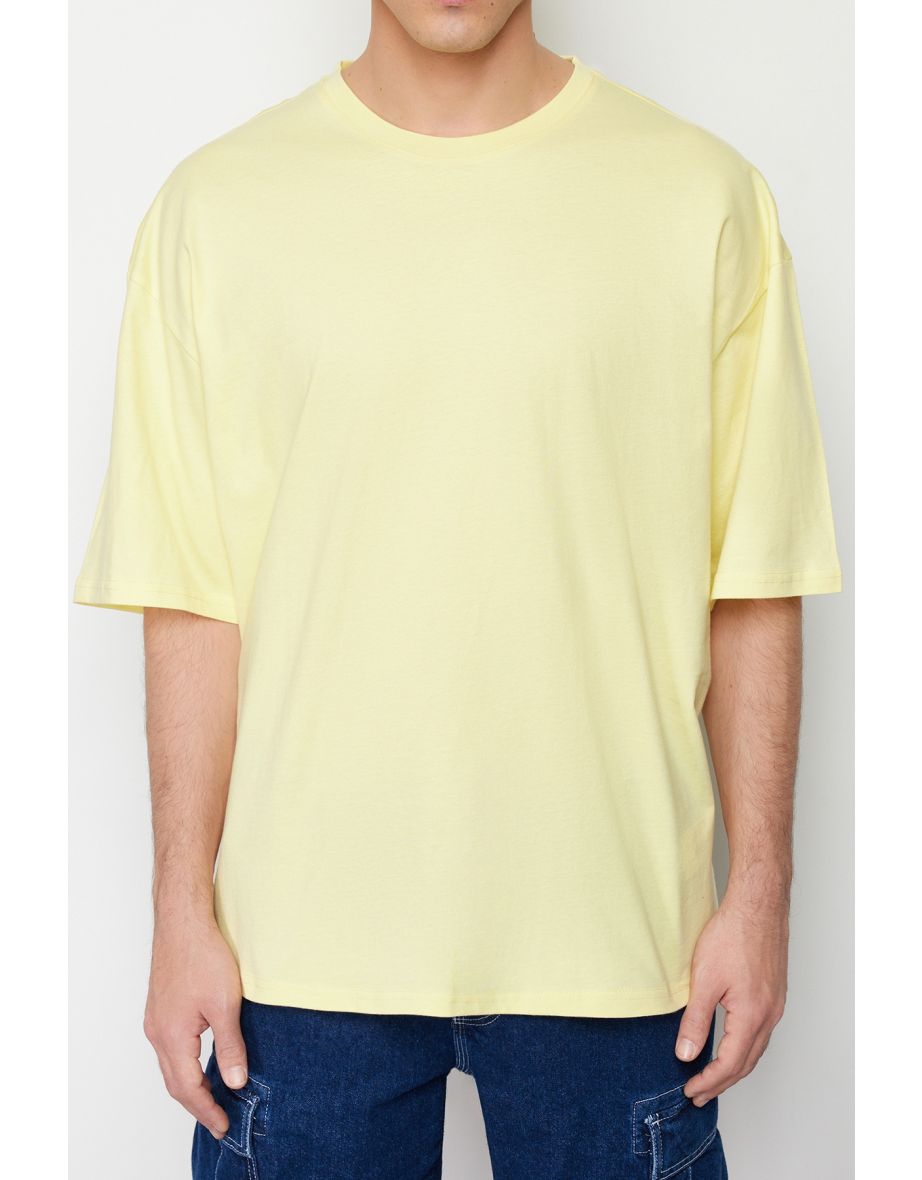 Men's Yellow Oversize/Wide-Fit Basic 100% Cotton T-Shirt - 7