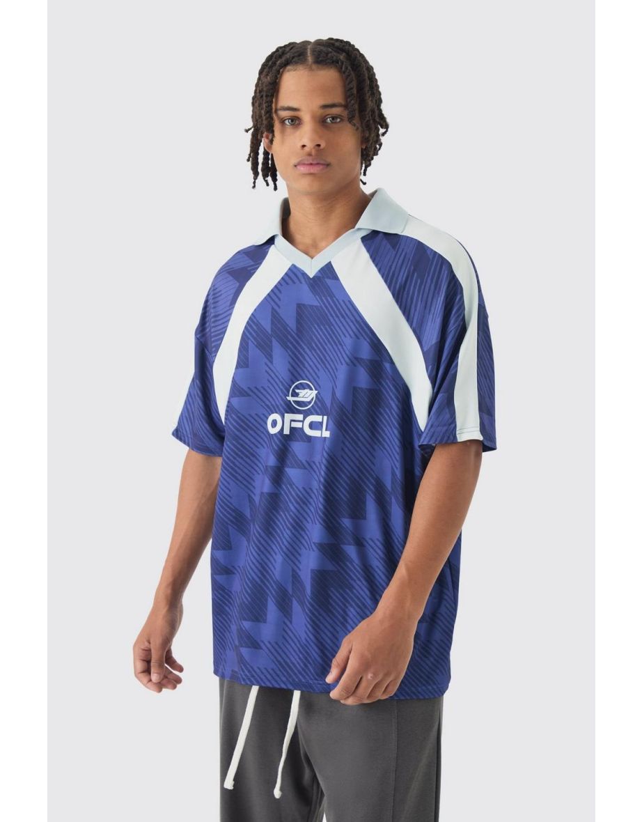 Oversized Ofcl Dogtooth Football Top - navy