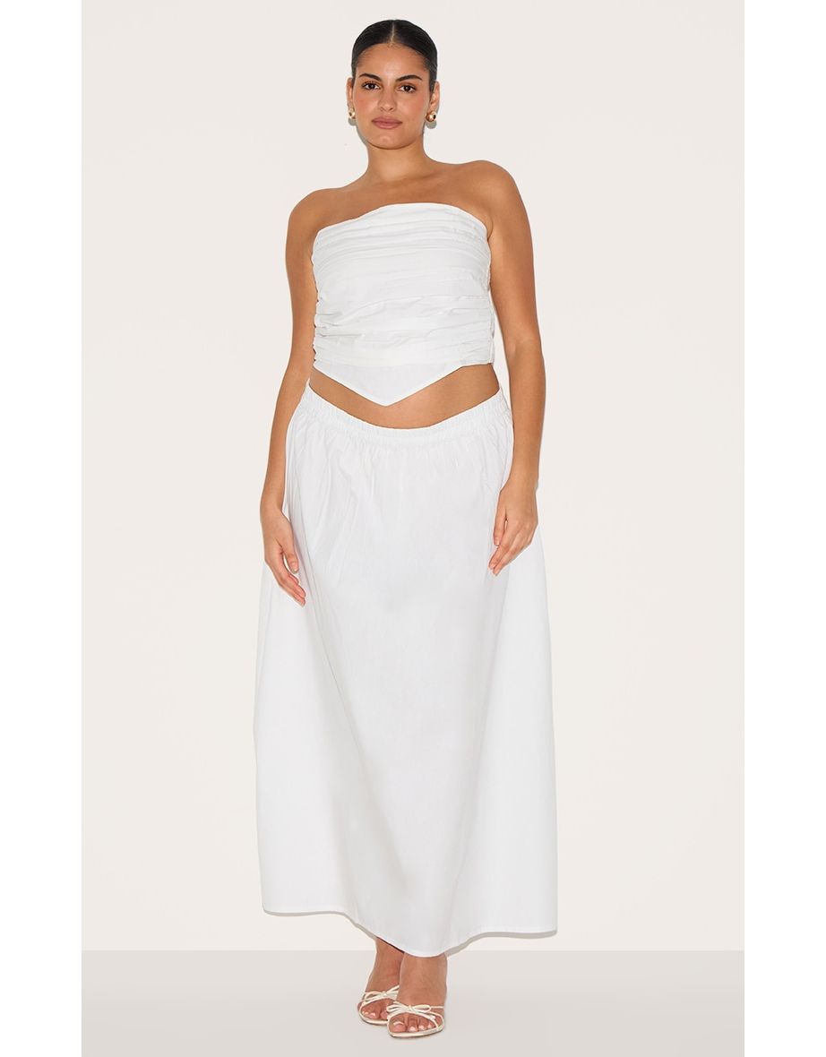 Plus White Cotton Poplin Maxi A-line Skirt