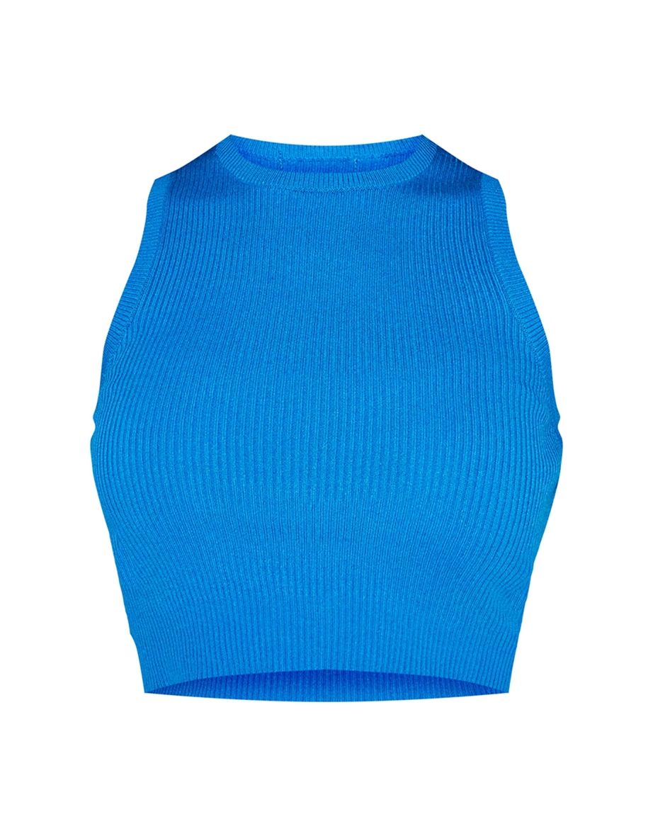 Bright Blue Basic Knit Racer Top - 4