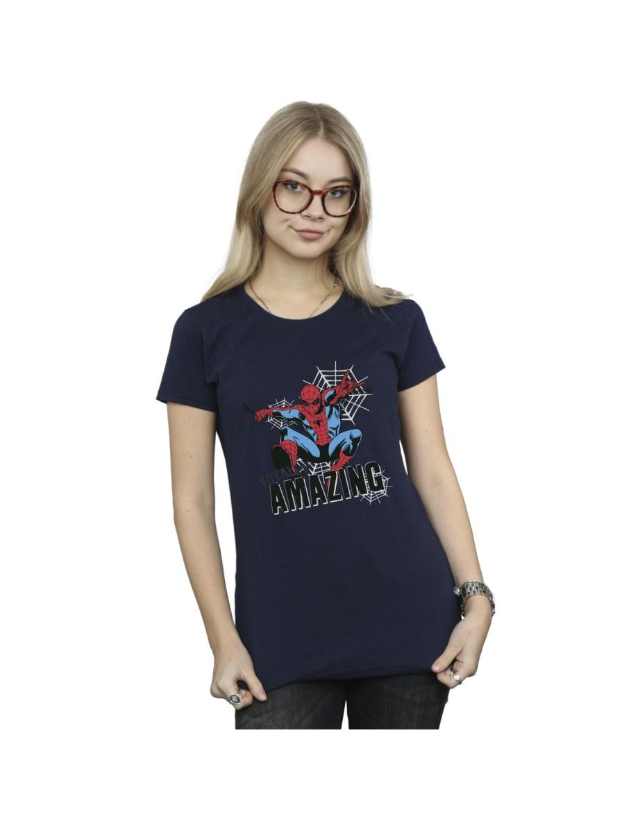 Marvel Womens/Ladies Spider-Man Amazing Cotton T-Shirt - Navy Blue