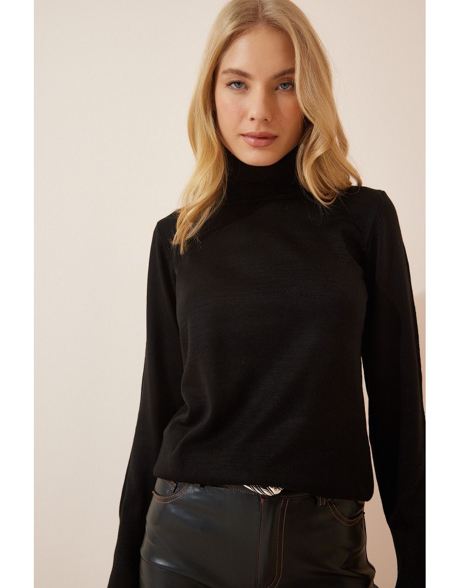 Shop Women s Black Turtleneck Lightweight Balloon Sleeves Knitwear Sweater Online in Bahrain VogaCloset