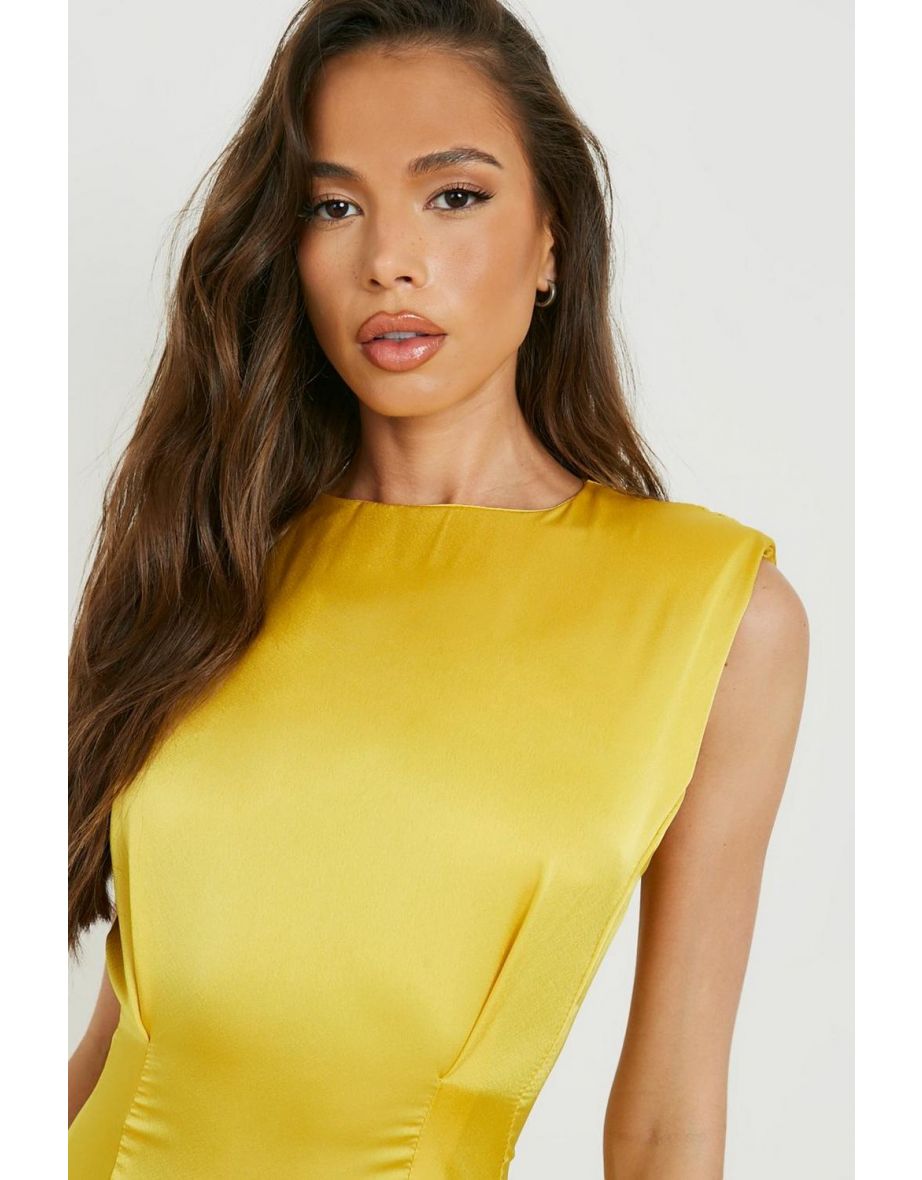 Satin Shoulder Pad Mini Dress - yellow - 3