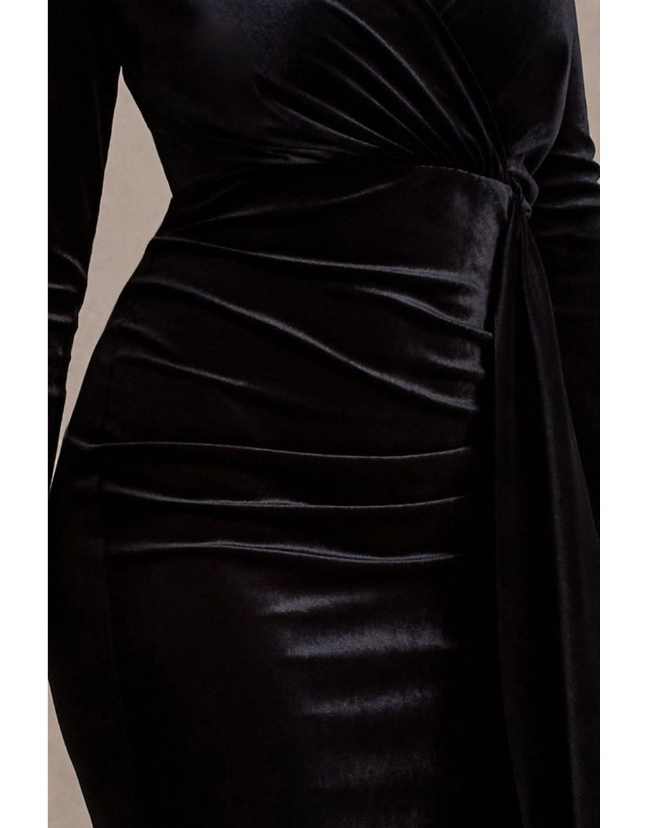 Arcadia | Black Velvet Plunge-Neck Wrap Maxi Dress - 6