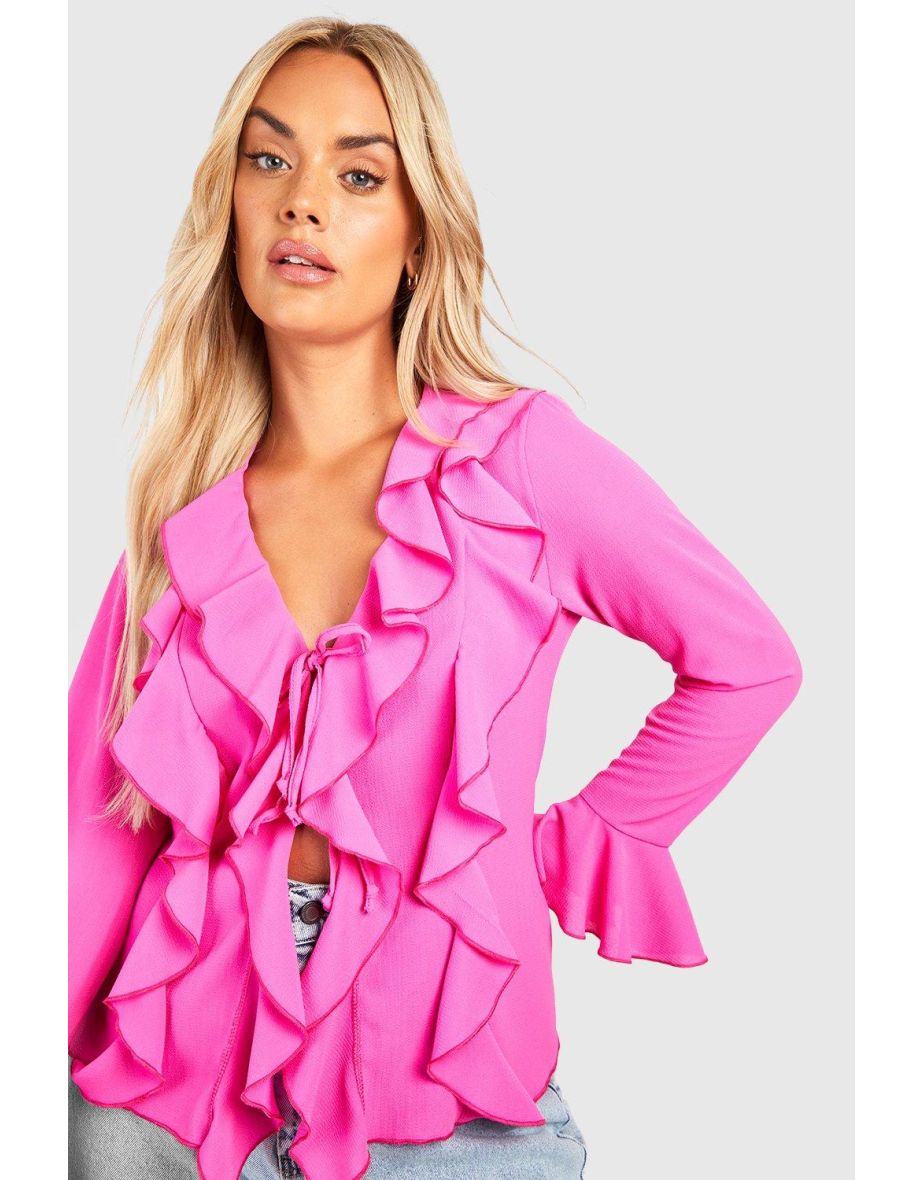 Plus Double Ruffle Frill Blouse - fuchsia - 3
