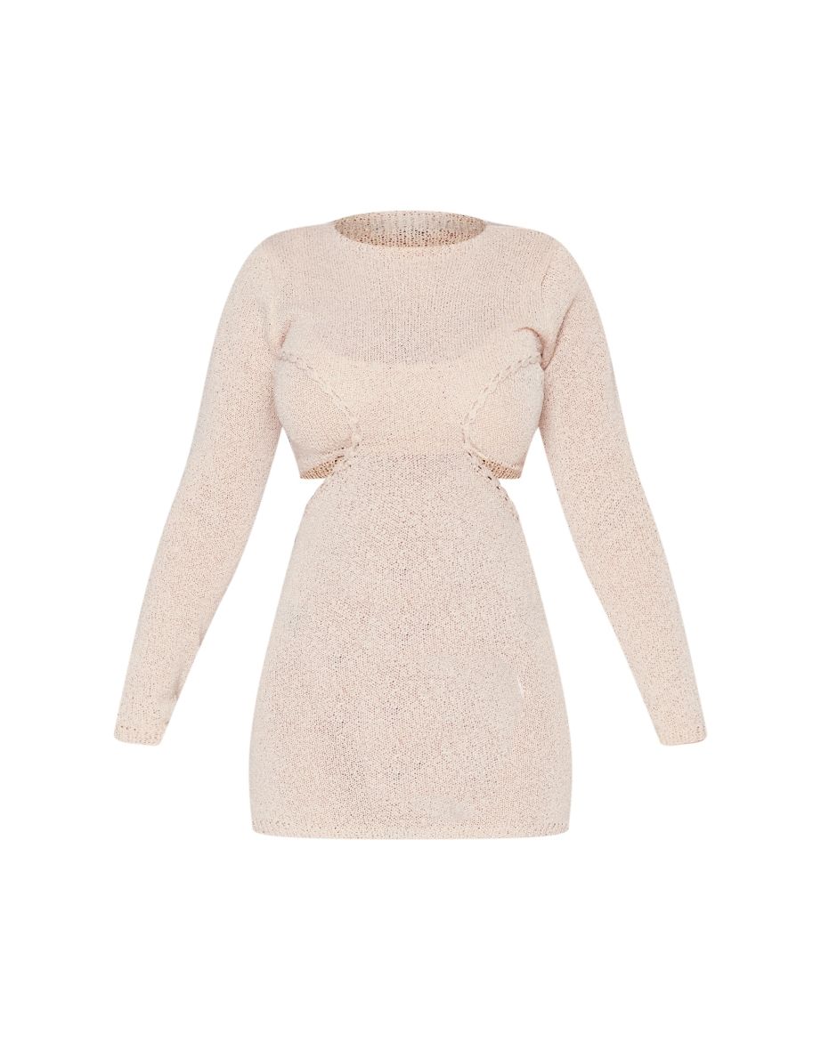 Petite Stone Knitted Cut Out Bodycon Mini Dress - 4