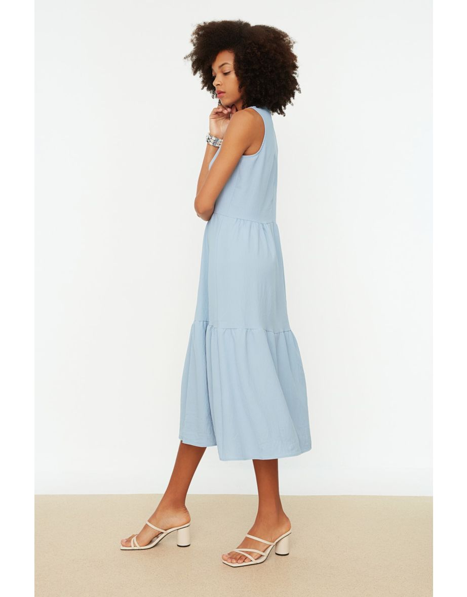 Navy A-Line Midi Smock Dress