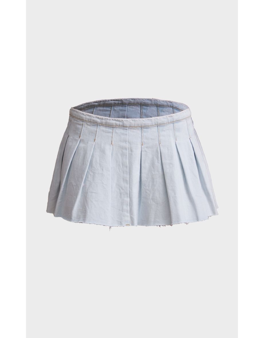 Light Blue Wash Low Rise Denim Mini Tennis Skirt - 5