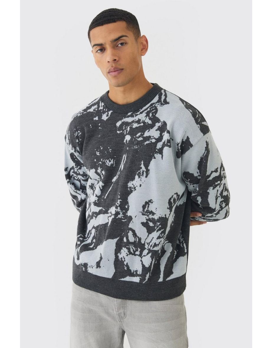 Oversized Boxy Renaissance Graphic Knit Jumper - charcoal