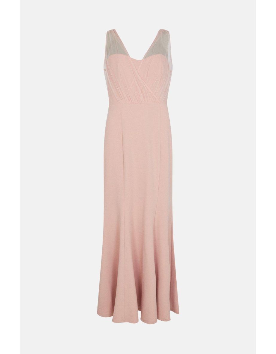 V Neck Sheer Over Layer Fishtail Maxi Dress - 3