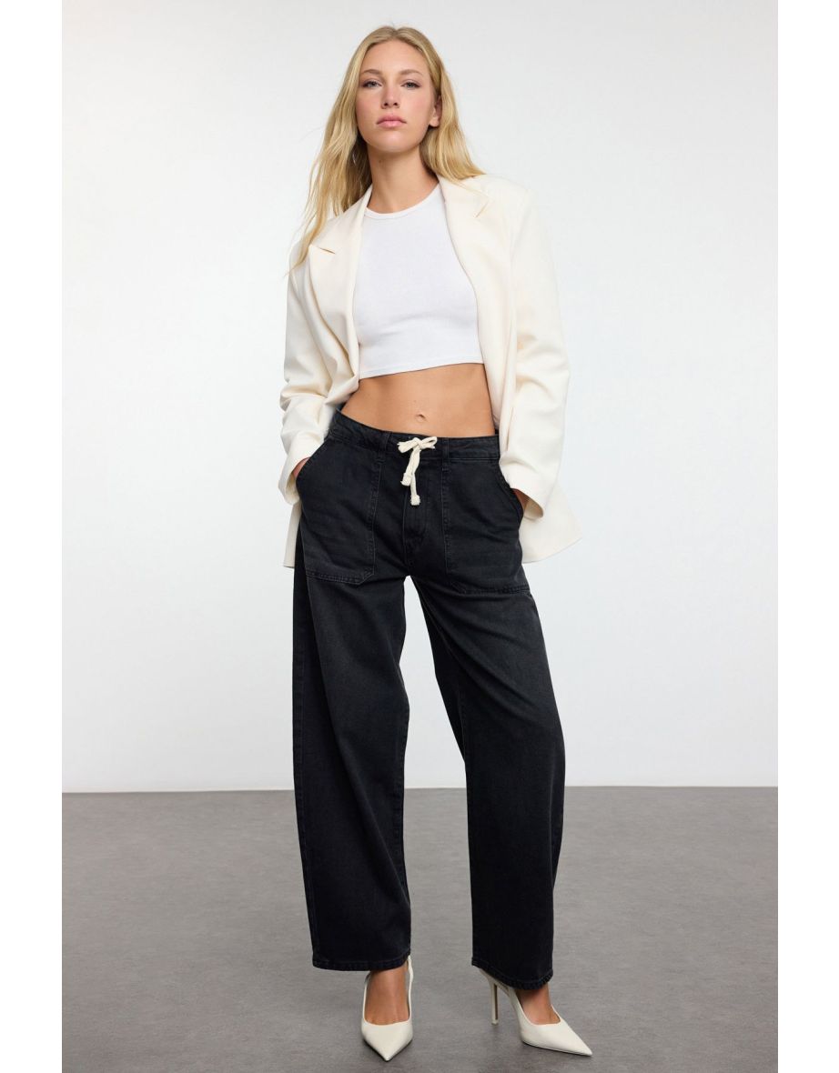 Black High Waist Barrel Baggy Jeans