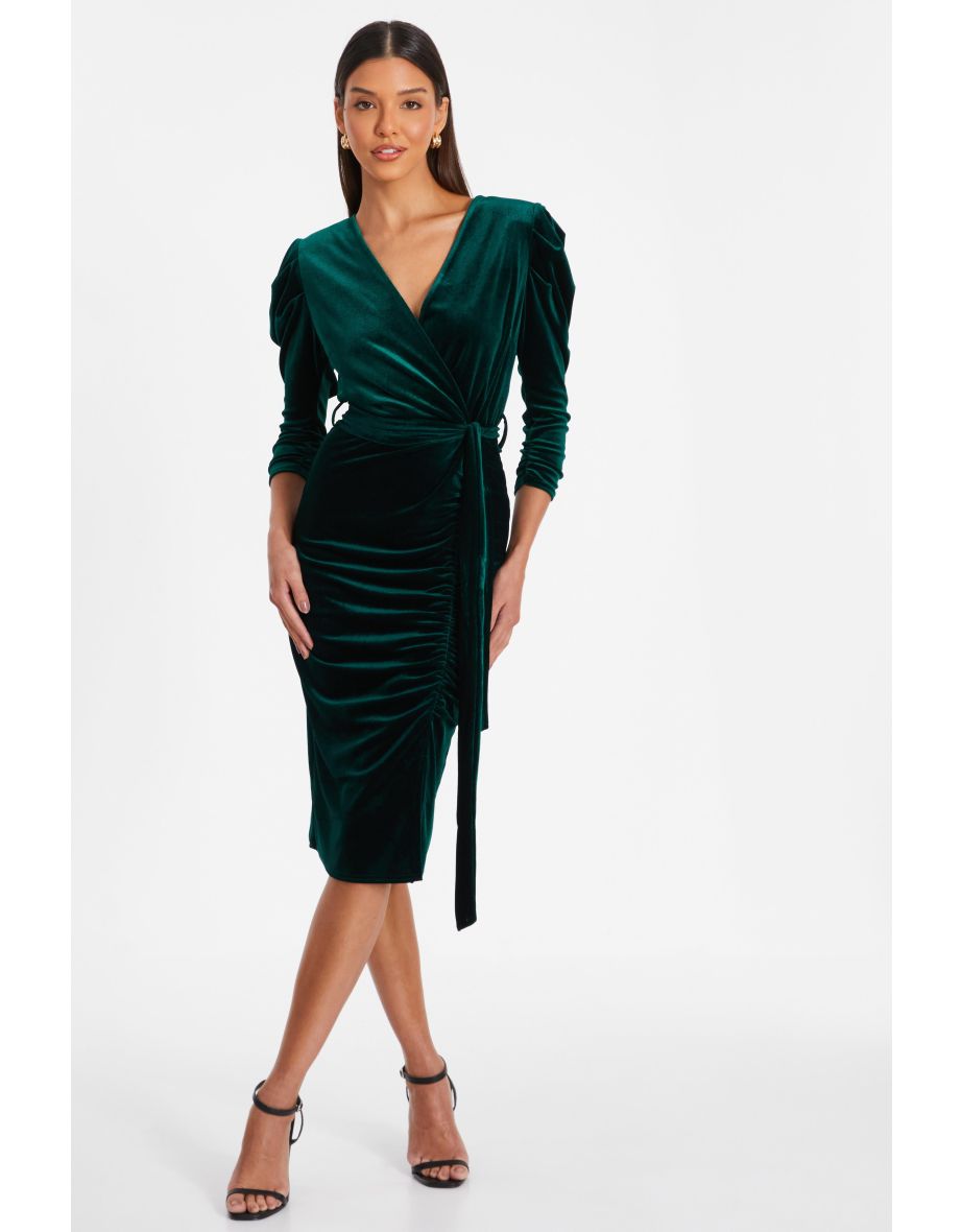 Petite Bottle Green Velvet Midi Dress