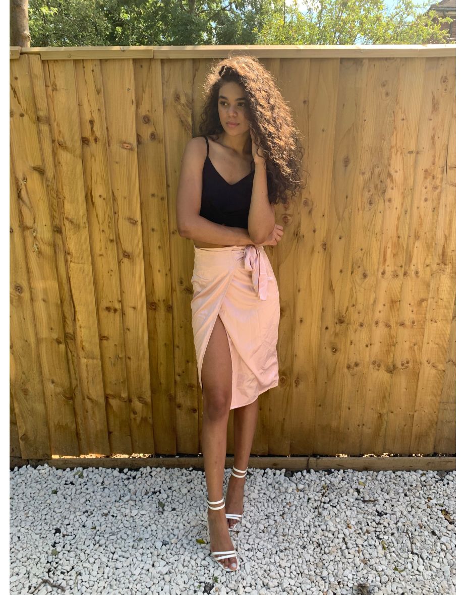 Dusty pink wrap midi skirt hotsell