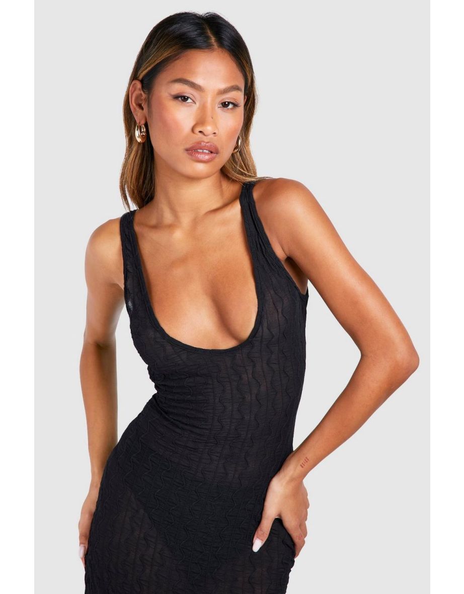 Scoop Neck Sheer Maxi Dress - black - 3