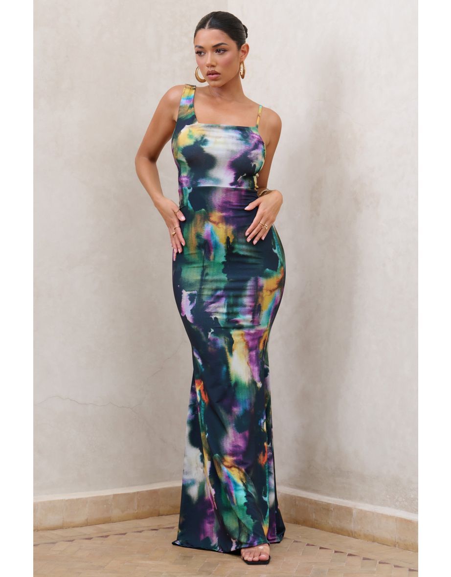 Phantasy | Watercolour Print Asymmetric Neckline Cowl Maxi Dress