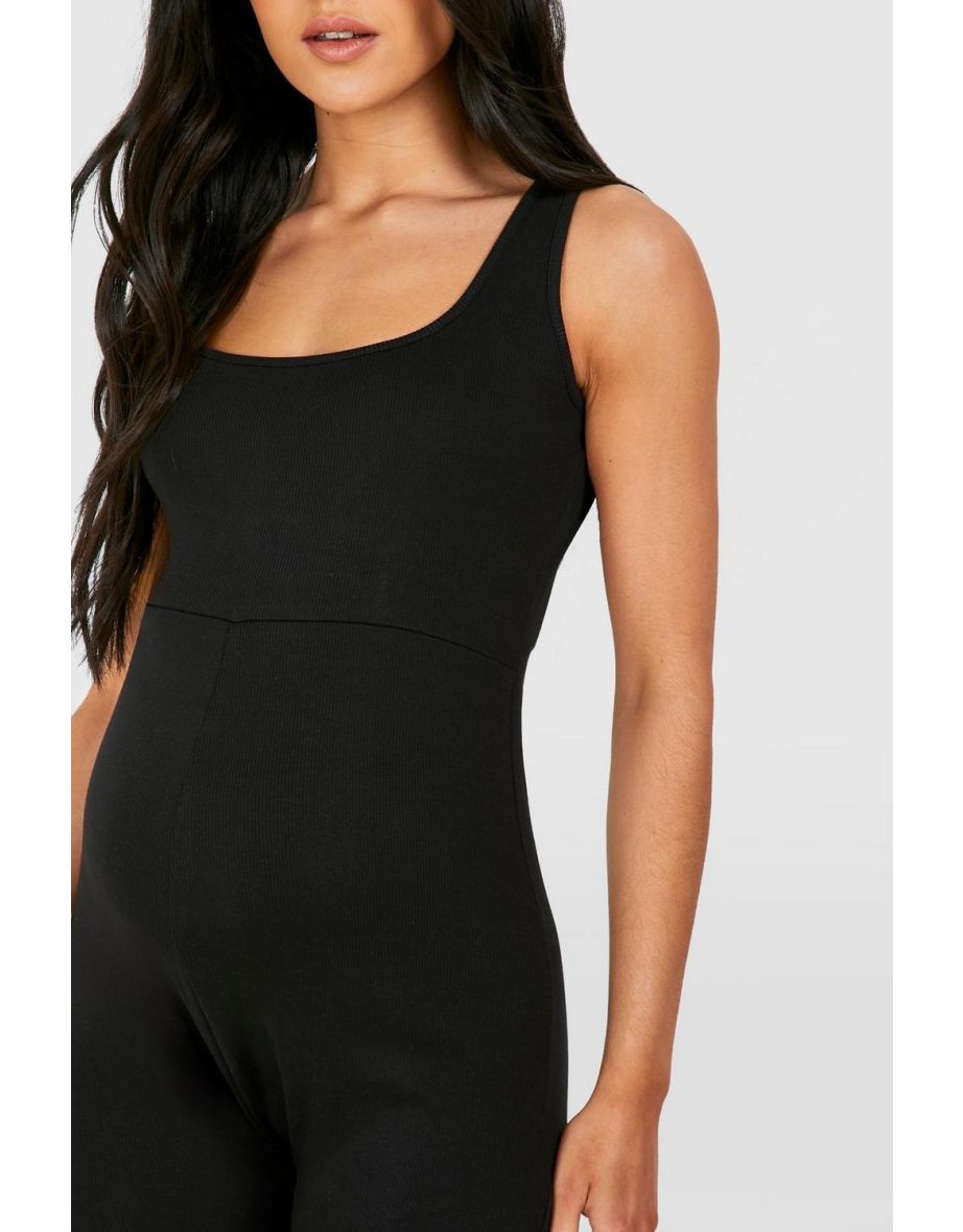 Maternity Ribbed Square Neck Unitard - black - 3