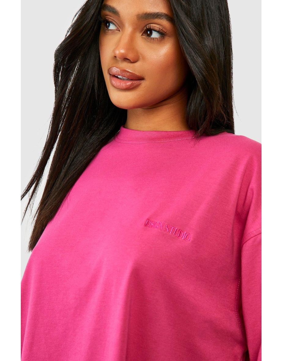 Oversized T-shirt And Cycling Short Set - hot pink - 3