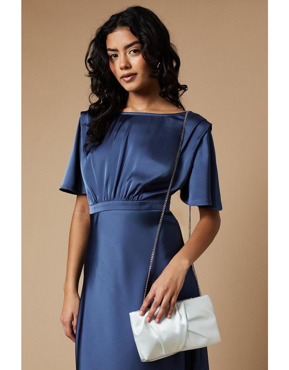 Ruched Satin clutch Bag with Removable Shoulder Strap