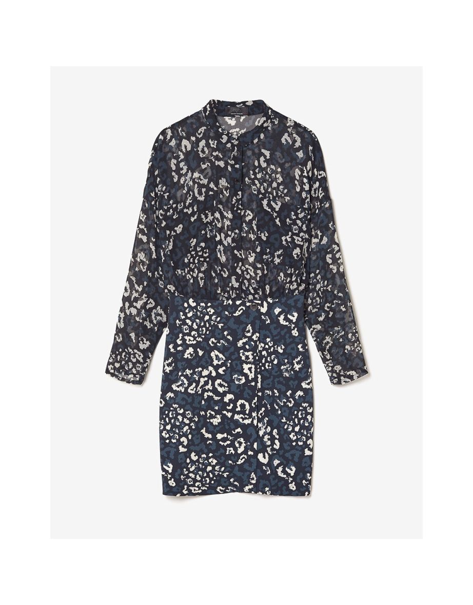 Printed Mini Shift Dress with Long Sleeves - 3