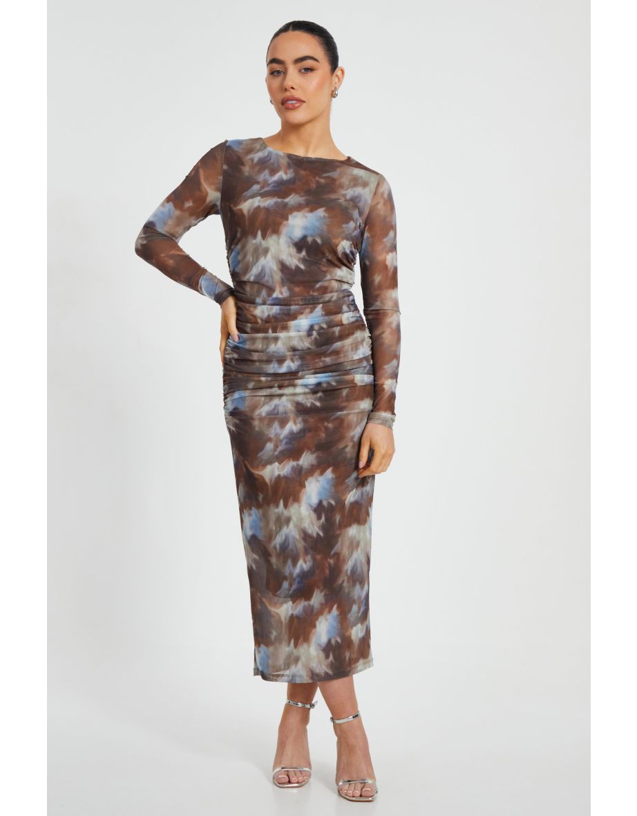 Petite Brown Mesh Midaxi Dress