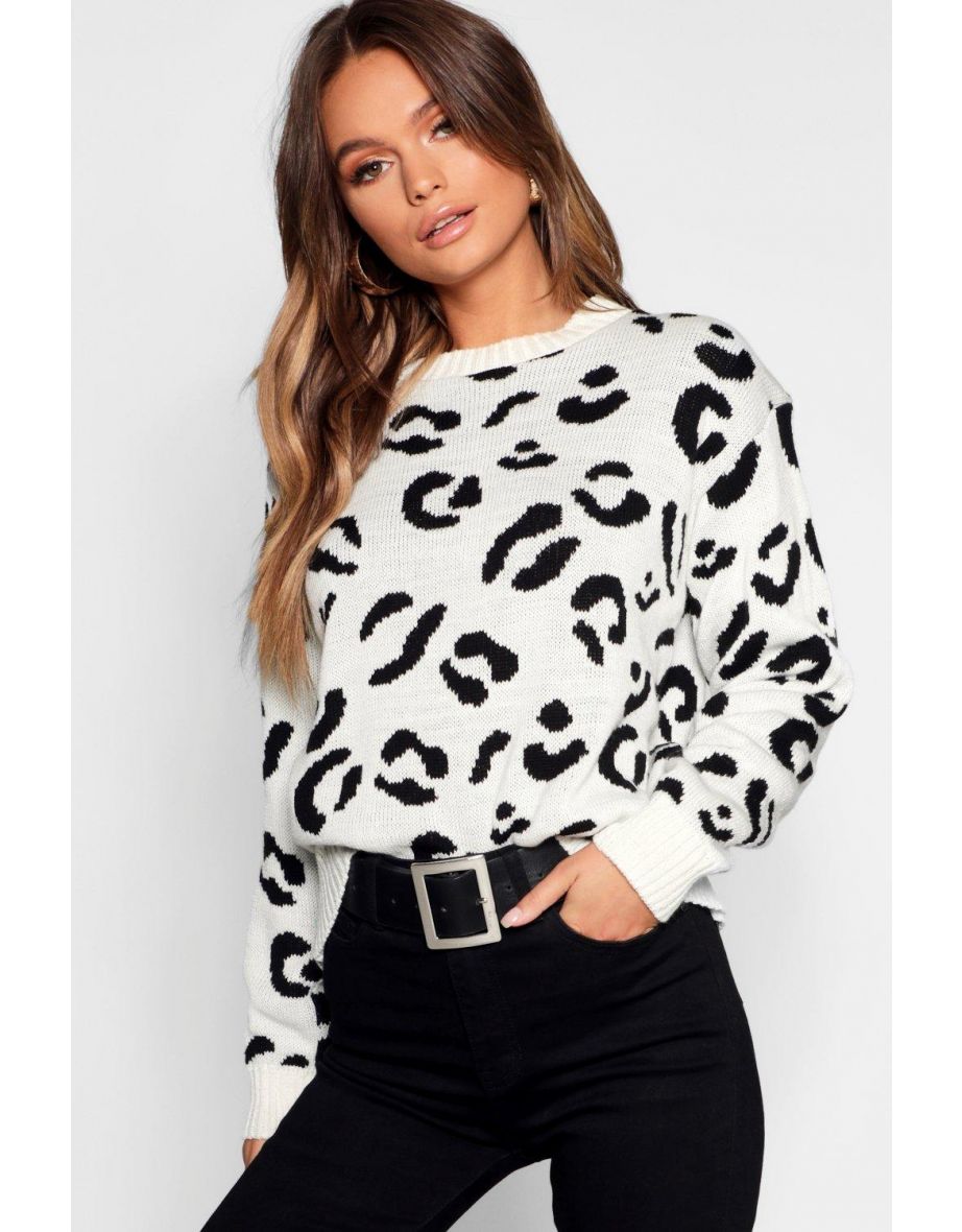 Leopard Knitted Jumper - cream