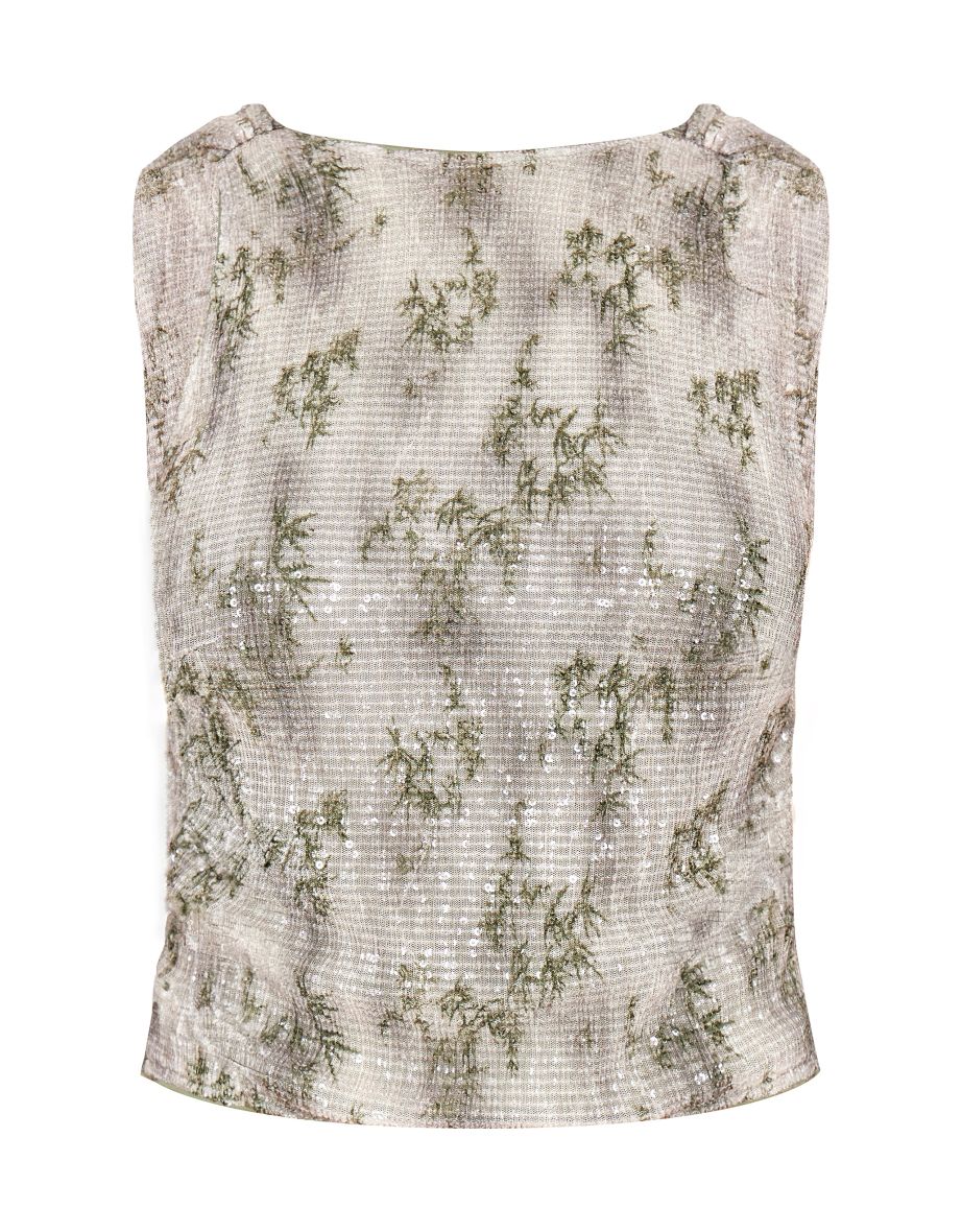 Green Textured Glitter Cowl Back Long Top - 4