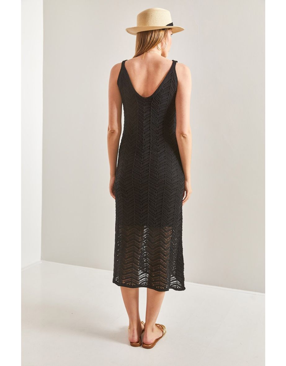 Women's Strappy Openwork Summer Knitwear Dress - 4