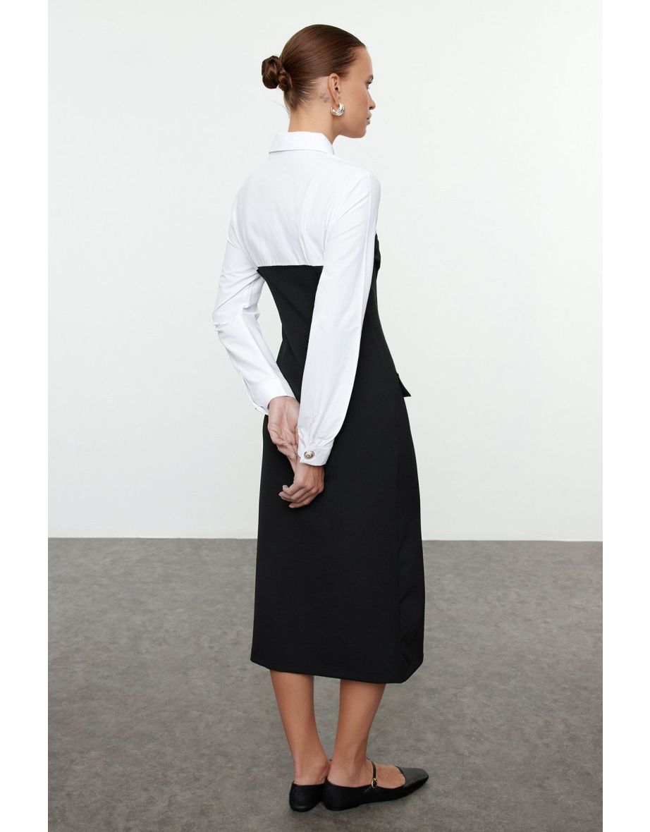 Black Body-hugging Button Detailed Midi Woven Dress - 4