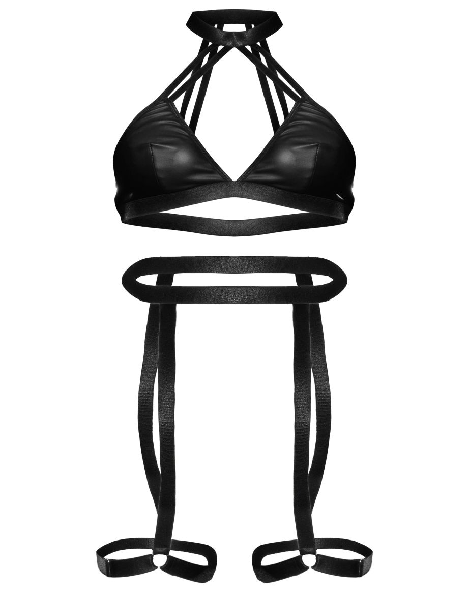 Black PU Strappy Lingerie Set - 4
