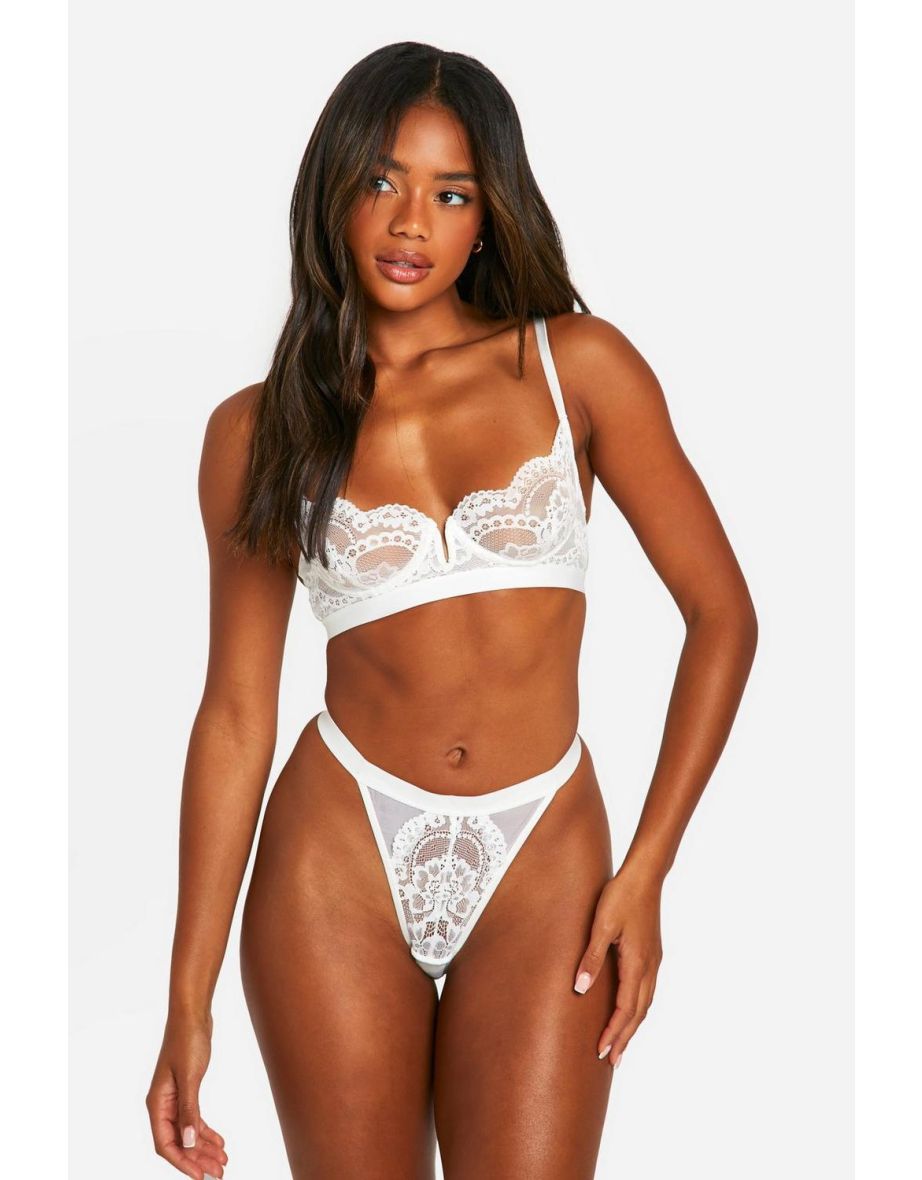 Lace Underwire Balcony Bra - white