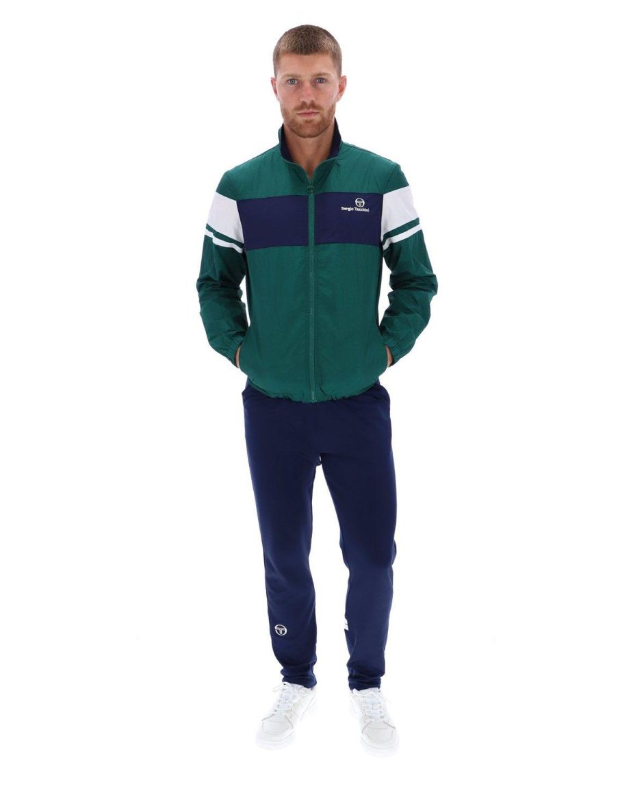 Wallace Striped Nylon Full Zip Track Jacket Rainforest - slate grey