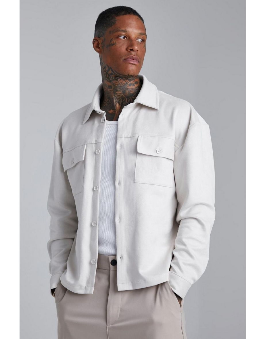 Boxy Suede Overshirt - stone