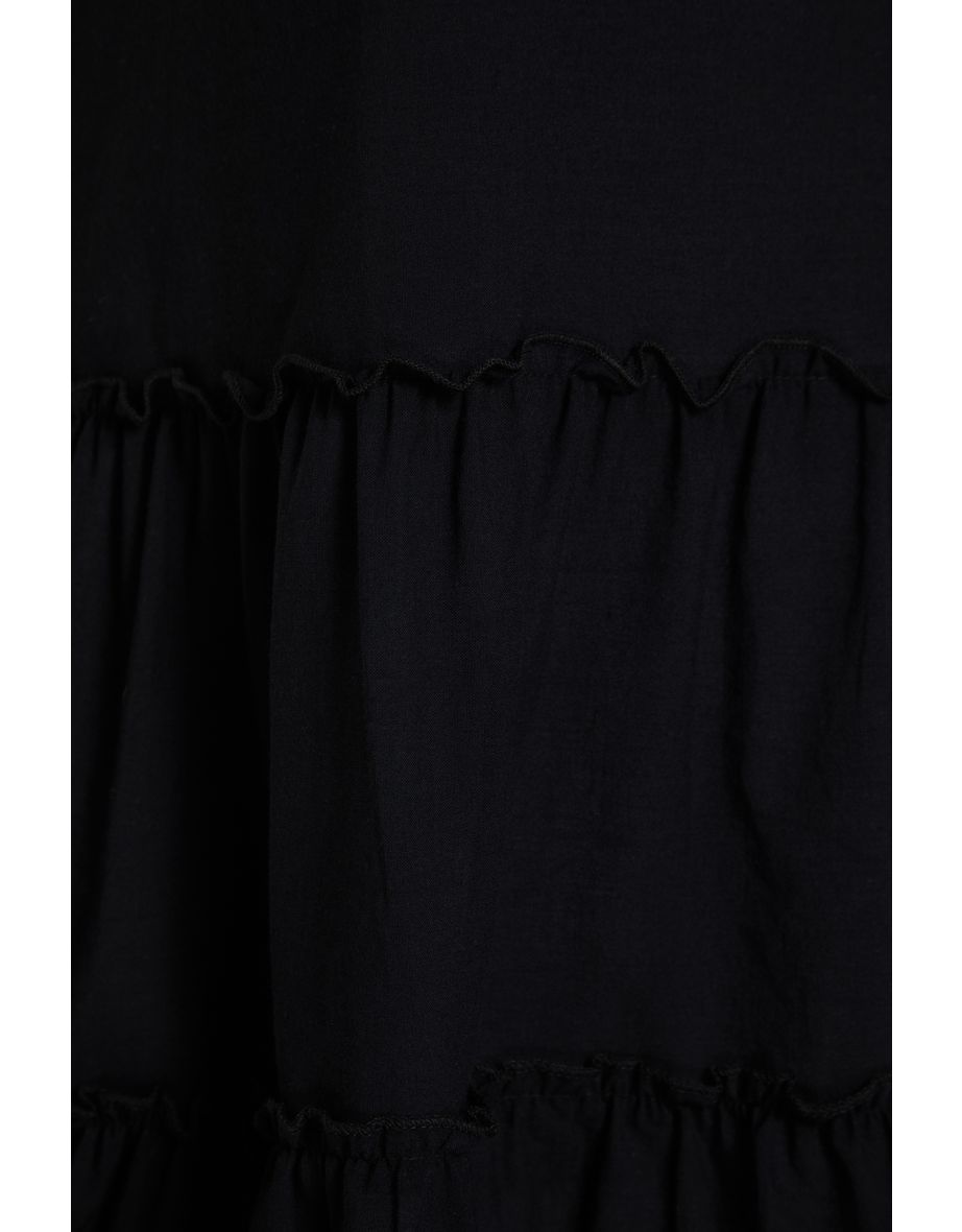 Black Wide Fit Mini Woven Ruffle 100% Cotton Beach Dress - 7
