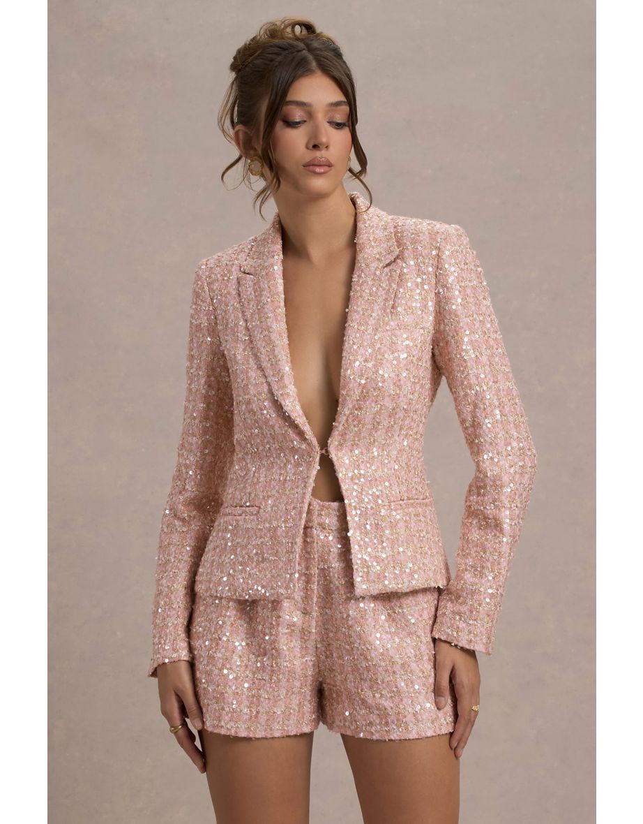 Marena | Pink Boucle Tailored Blazer - 5