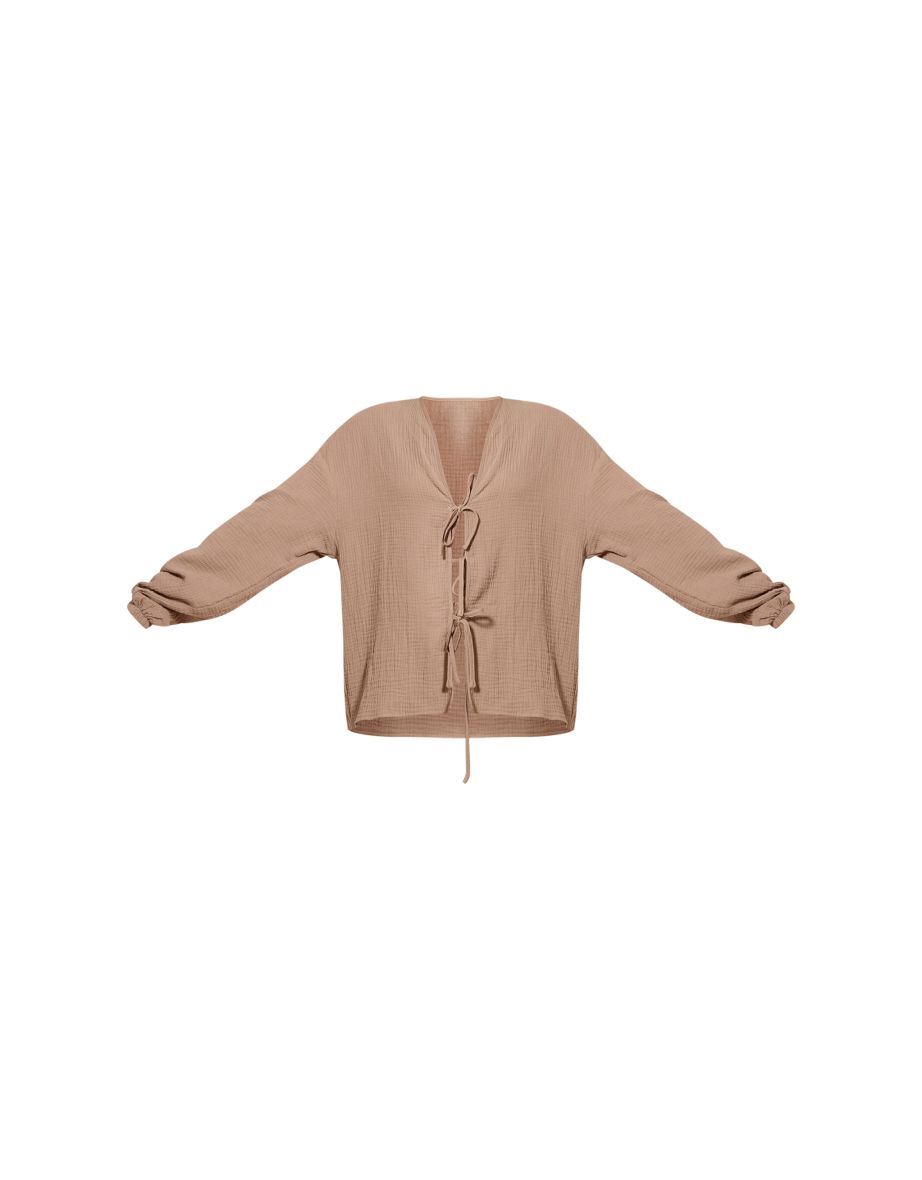 Clay Cheesecloth Textured Tie Front Shirt - 4