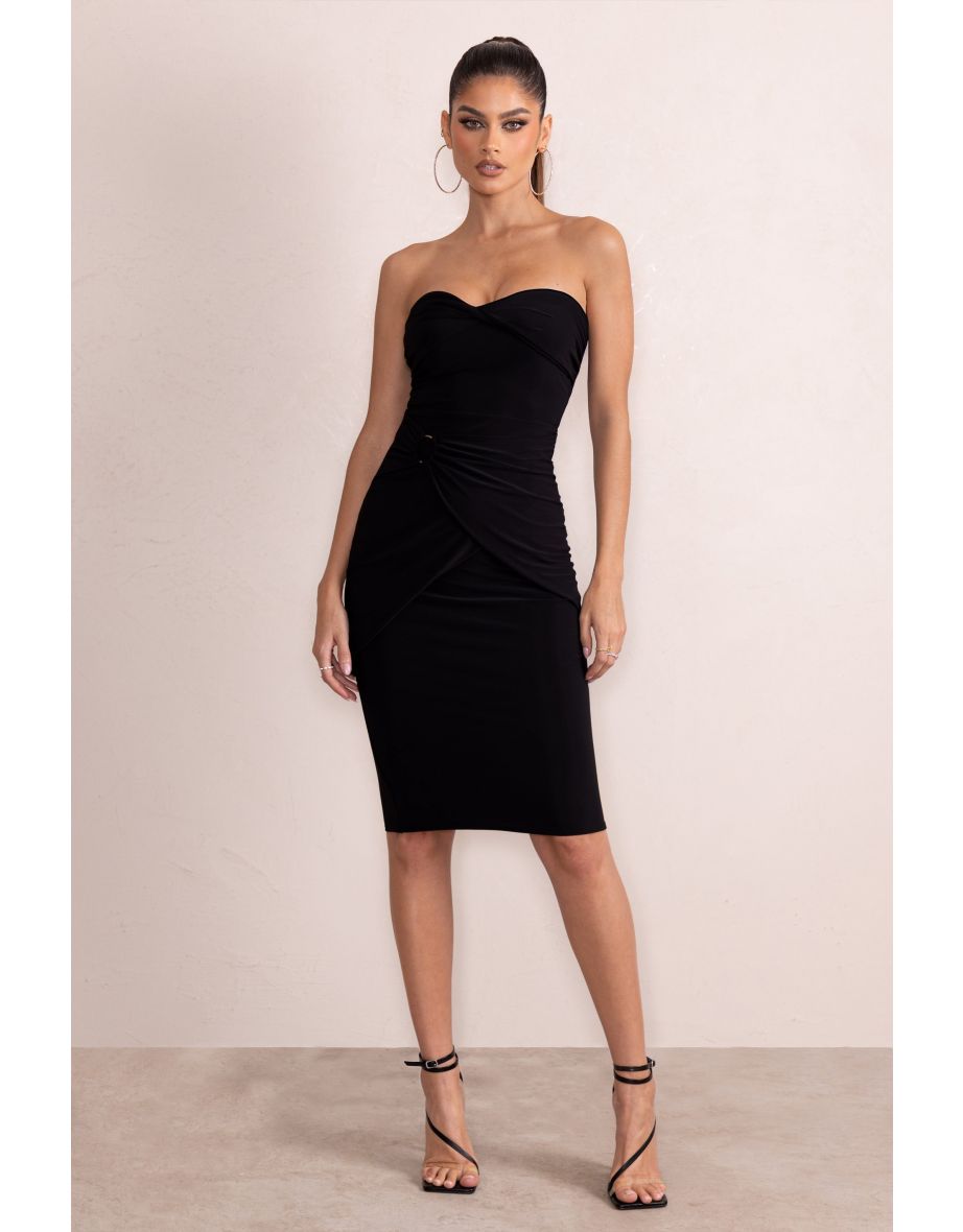 Lacey | Black Twist Detail Bandeau Midi Dress