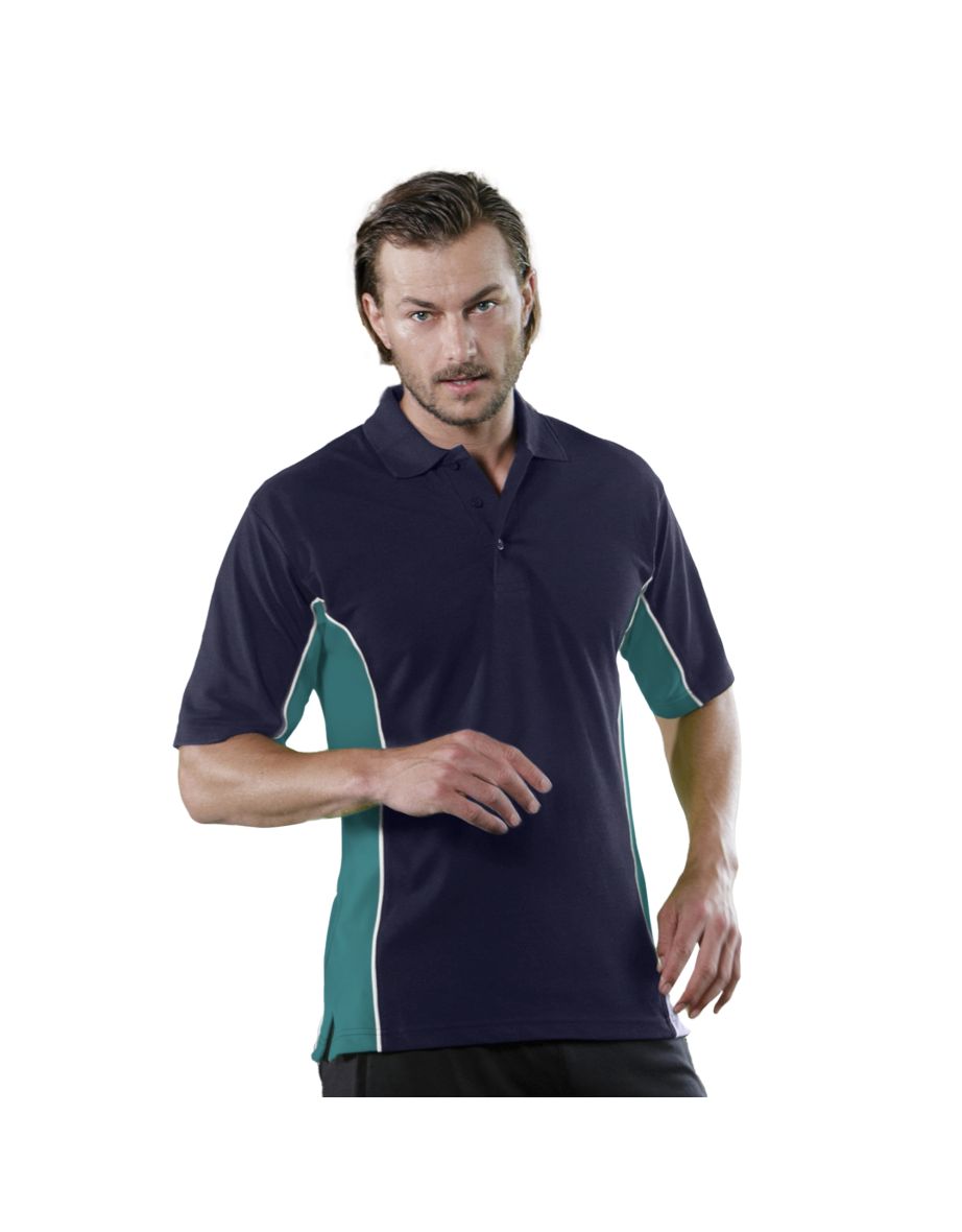 Gamegear® Mens Track Pique Short Sleeve Polo Shirt Top - Navy/Turqoise - 2