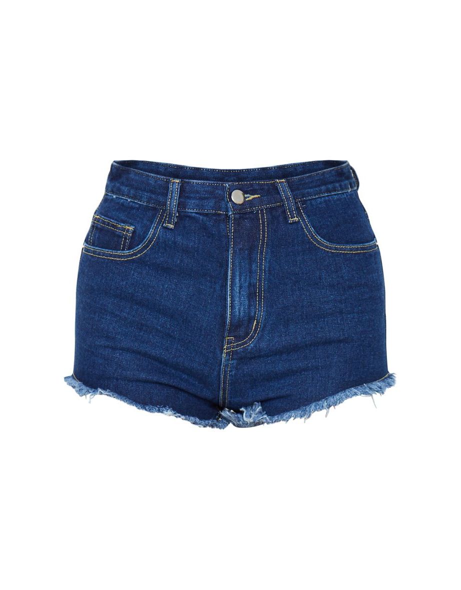PRETTYLITTLETHING Dark Blue Wash Frayed Hem Denim Shorts - 5
