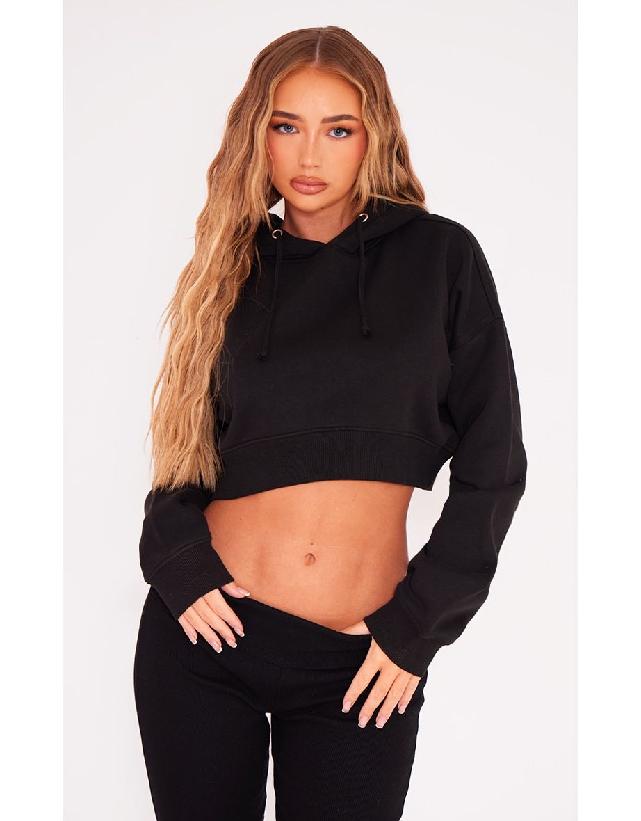 Shop Black Cropped Fit Hoodie Online in Oman VogaCloset