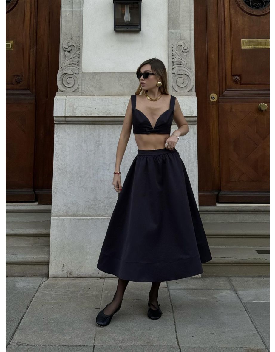 Black Audrey Co-ord Skater Midi-Skirt