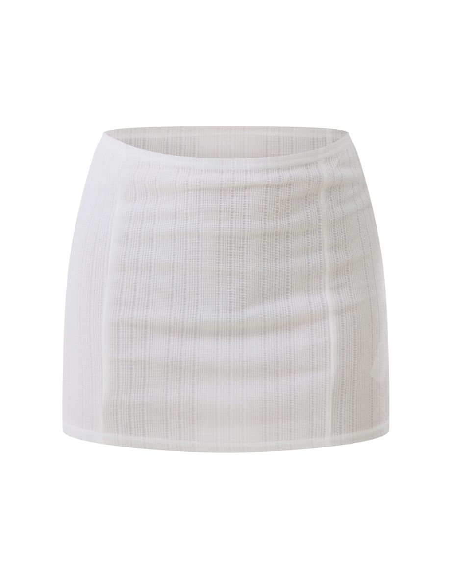 White Textured Mini Skirt - 5