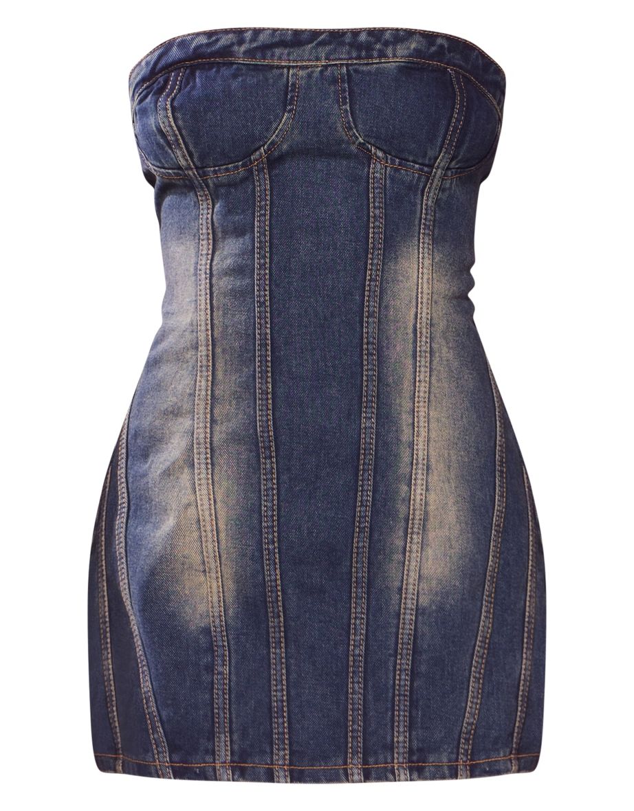 Petite Dark Indigo Seam Front Denim Mini Dress - 4