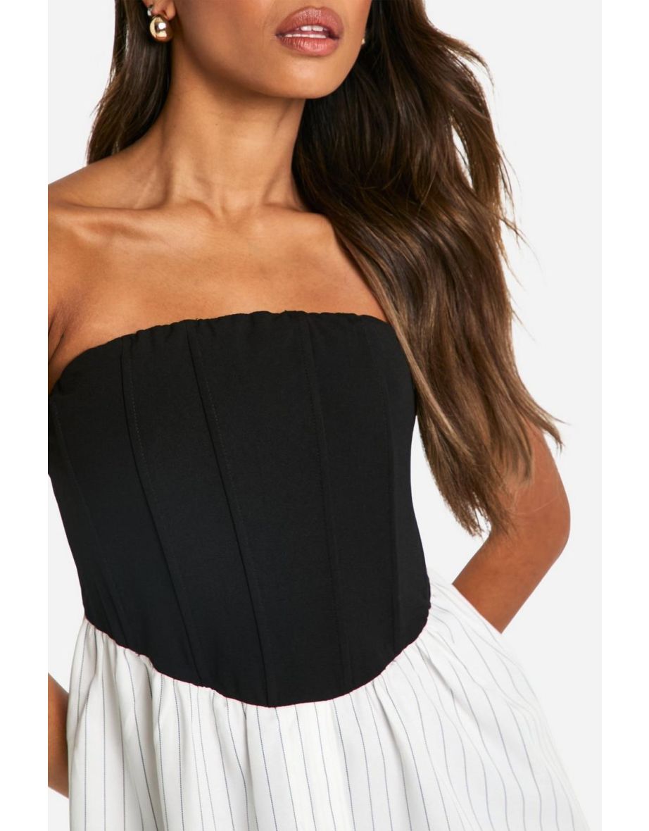 Corset Stripe Shirt Dress - black - 3