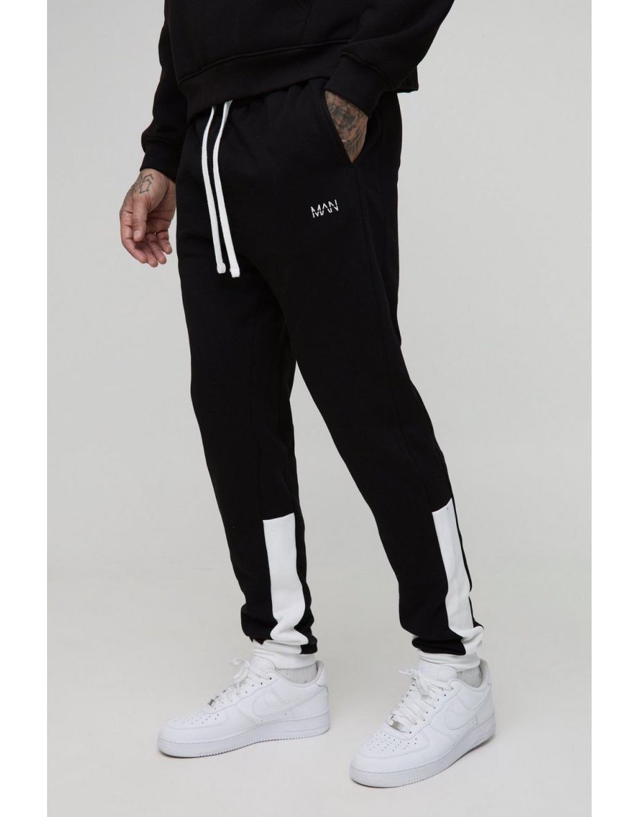 Tall Slim Fit Man Print Colour Block Joggers - black