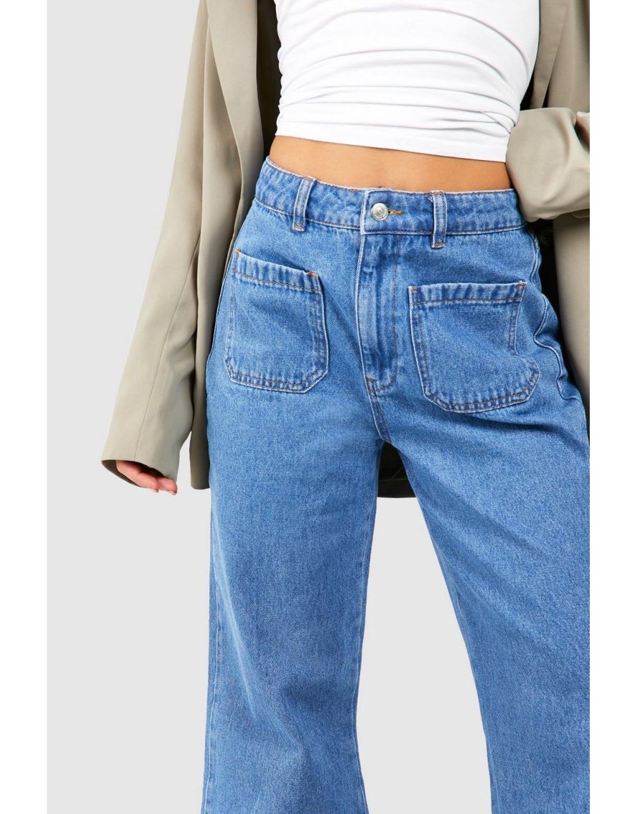 Petite Turn Up Hem Straight Leg Jeans - mid blue - 3