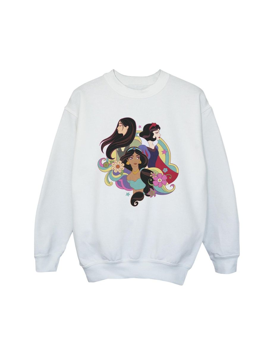 Disney Girls Princess Mulan Jasmine Snow White Sweatshirt - White - 1