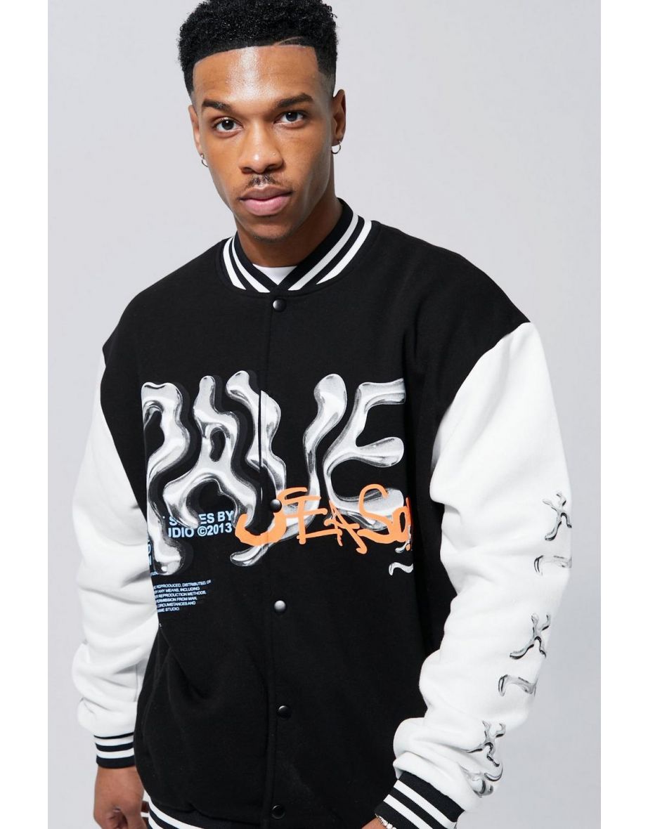 Oversized Graphic Jersey Harrington - black - 2