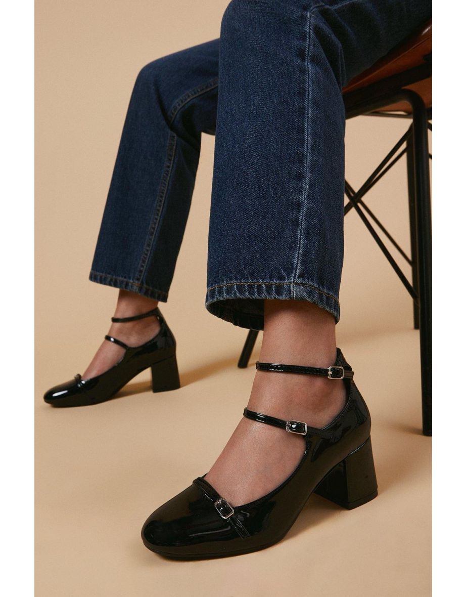 Virgo MaryJane Ankle Strap Medium Block Heel Courts Shoes